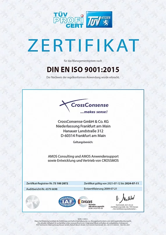 DIN EN ISO 9001:2015 Zertifikat 2021