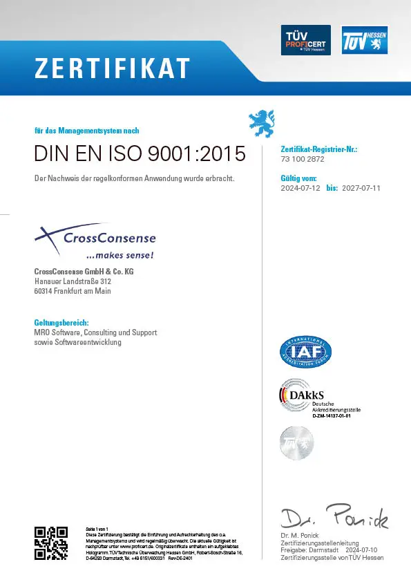 ISO 9001 Zertifikat deutsch